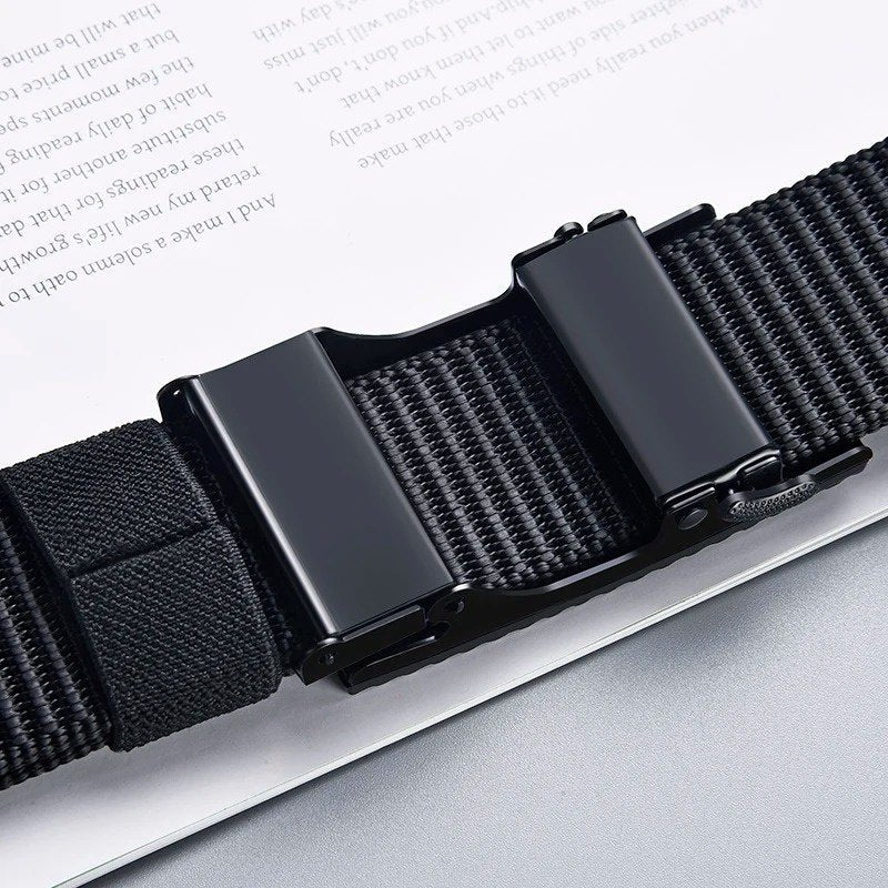 Close view of the ratchet buckle showing the track under the strap
