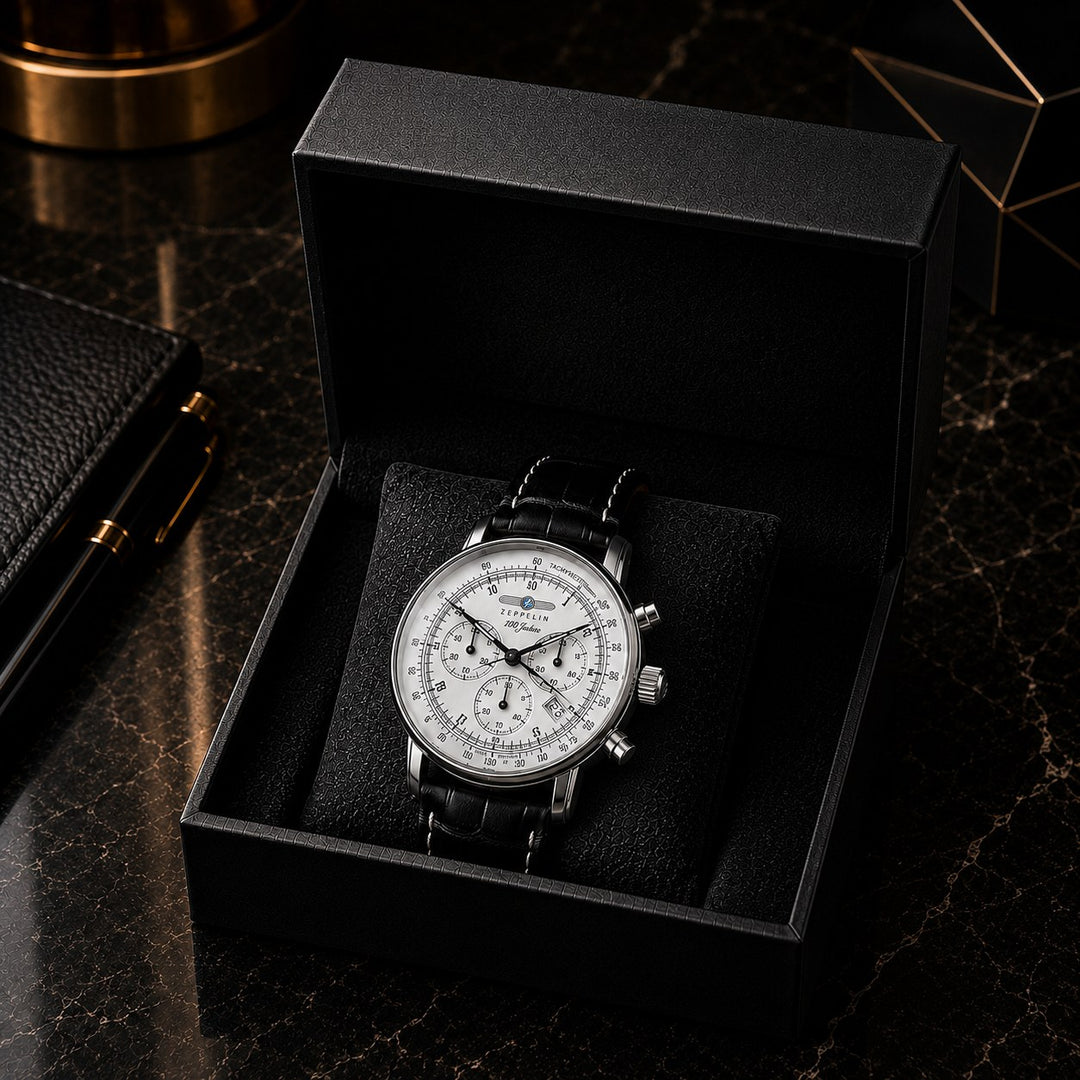 The Aviator Chronograph in its presentation box