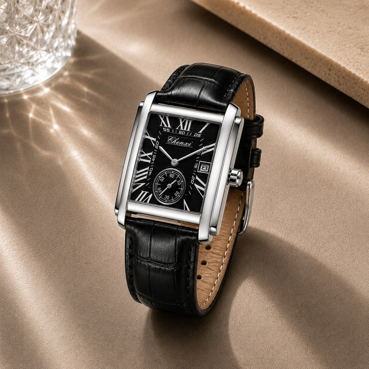 The Deco Watch resting on a stone surface in daylight