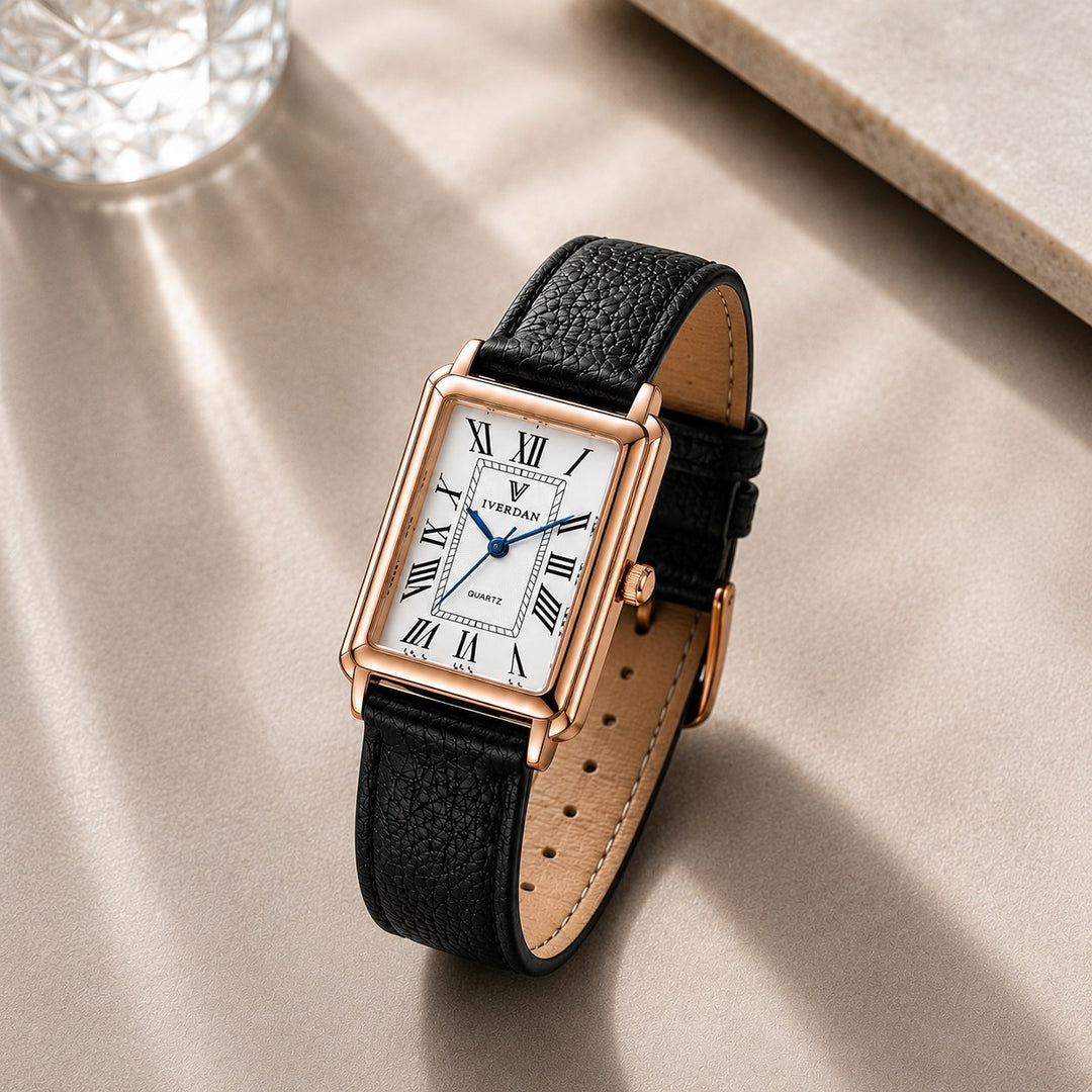The Rectangle Watch lying on a stone surface in daylight