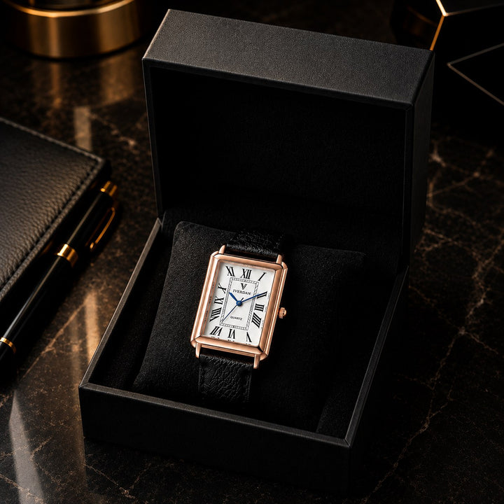 The Rectangle Watch in its presentation box